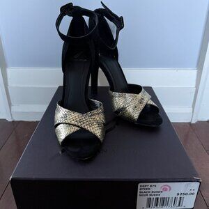 Brian Atwood Black & Gold Strappy Heel - Size 7.5